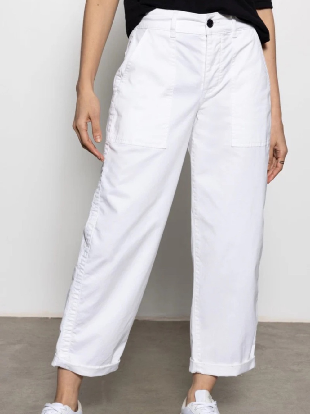 Sanctuary White Utility Crop Pants with Black Label